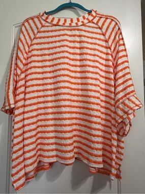 Striped Orange & White Relaxed Knit Pullover (never worn)